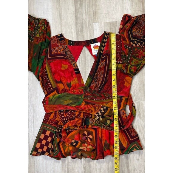 FARM Rio Colorful Sheer Belted  Blouse. Size: XS - Picture 6 of 8